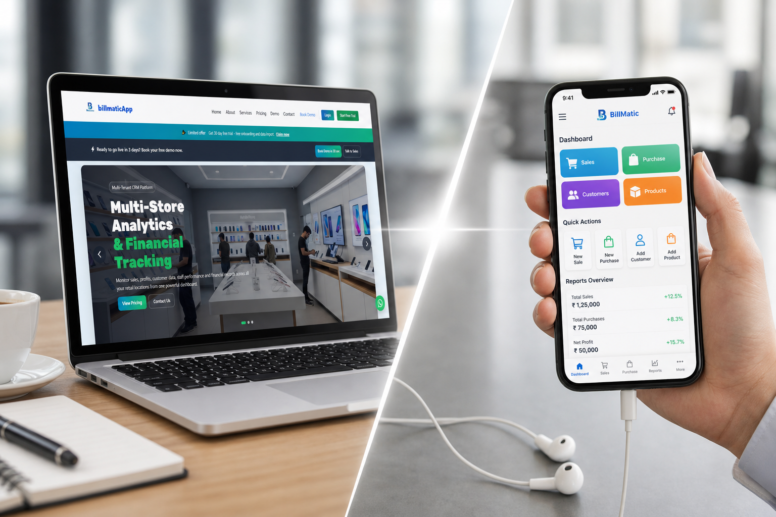 BillMatic web and mobile app device mockup