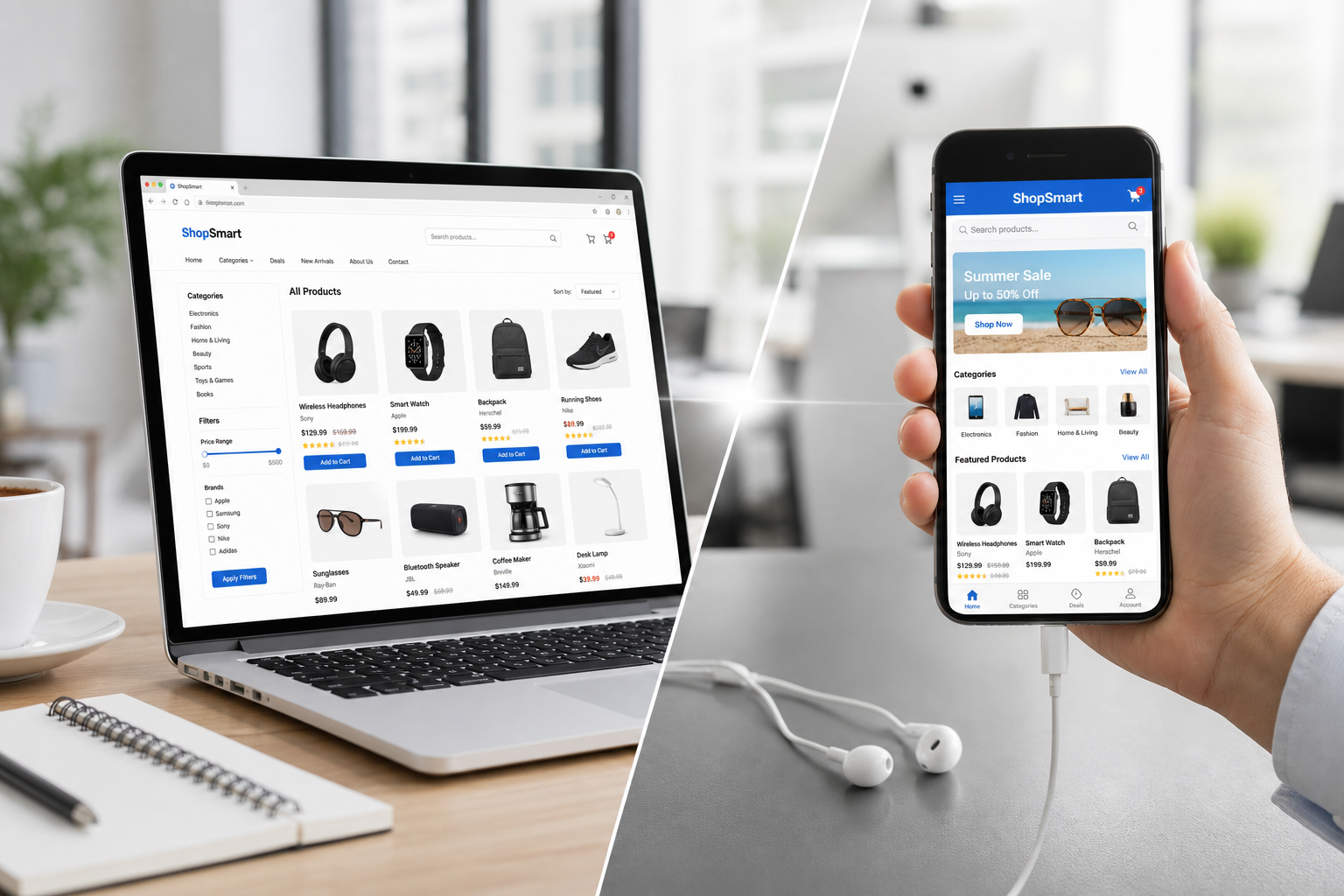 Ecommerce Website web and app mockup