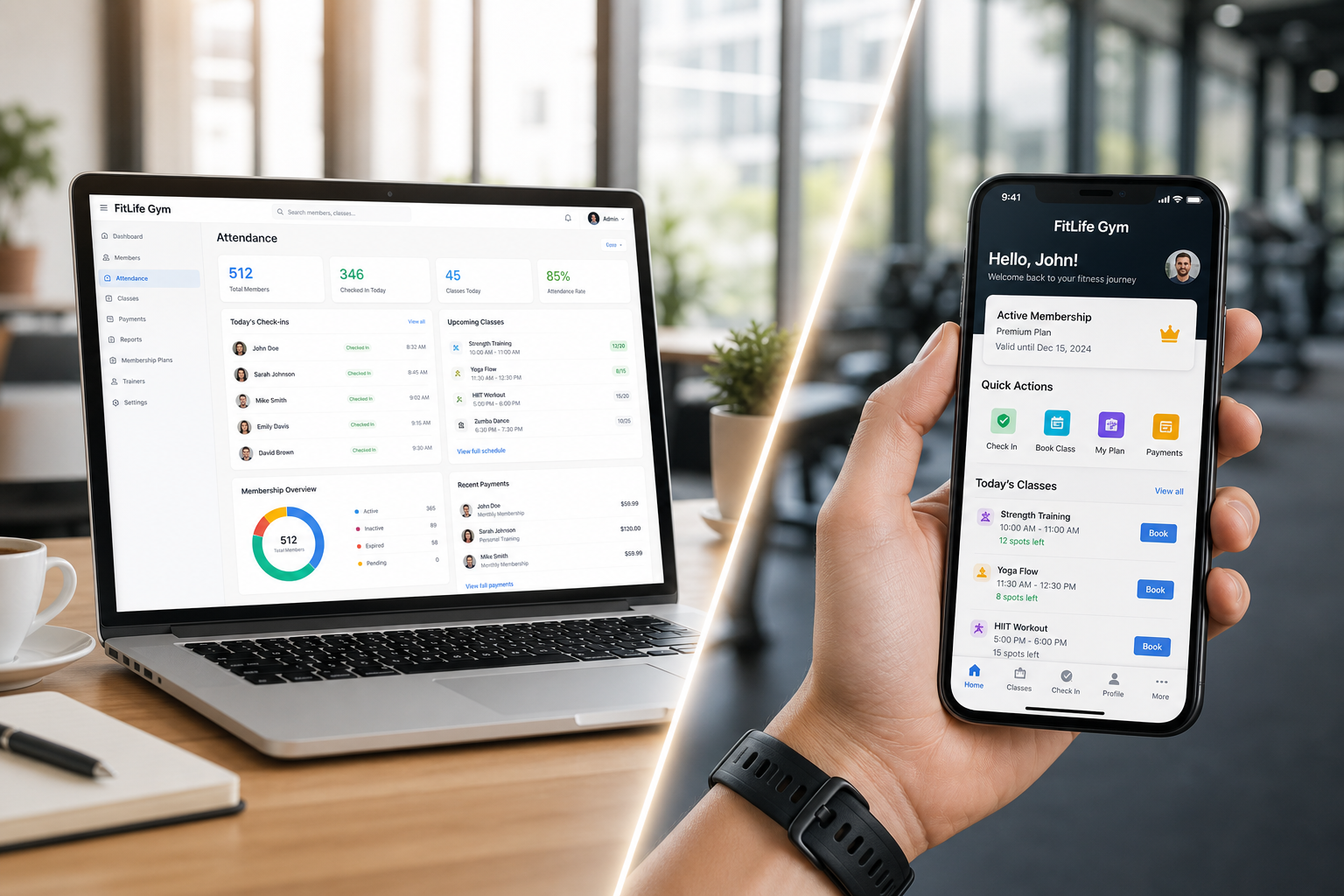 Gym Management Software web and app mockup
