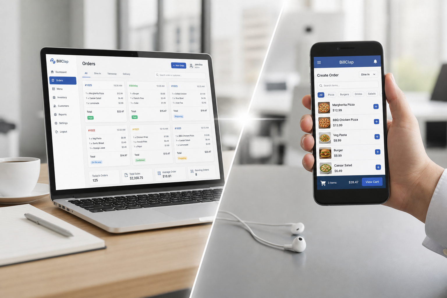 Restaurant Billing Software web and app mockup